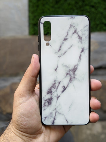 Tempered Scratchless White Marble Glass Case for Samsung A70