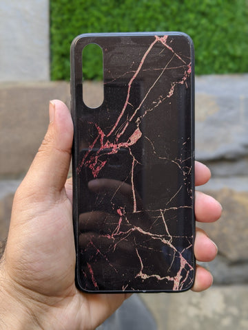 Tempered Scratchless Black Marble Glass Case for Samsung A70
