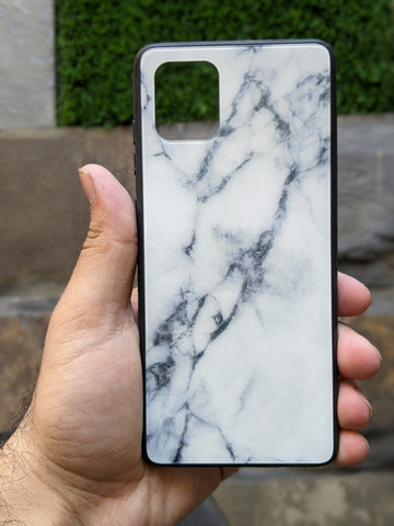Tempered Scratchless White Marble Glass Case for Samsung Note 10 Lite
